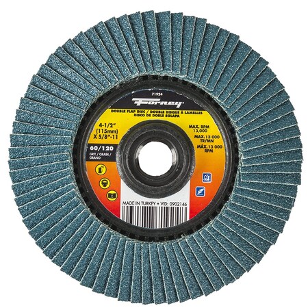Forney Double Sided Flap Disc, 60/120 Grits, 4-1/2 in 71924